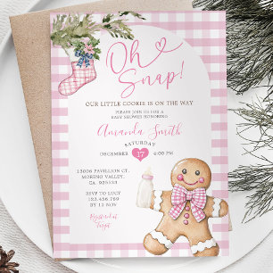 Oh Snap Pink Gingham Christmas Girl Baby Shower Invitation