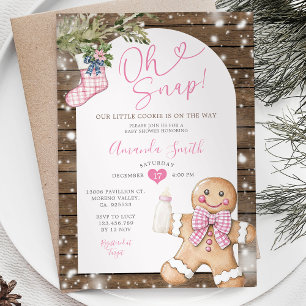 Oh Snap Pink Gingham Christmas Woods Baby Shower Invitation