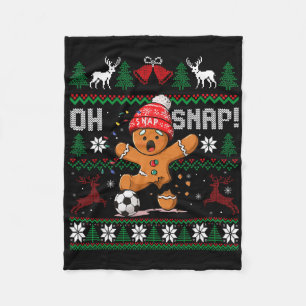 Oh Snap Soccer Gingerbreadman Christmas Ugly Xmas  Fleece Blanket
