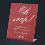Oh Snap Social Media Chic Modern Wedding Event Pedestal Sign<br><div class="desc">This modern design features the text "Oh snap! Share your photos with us #YourEventHashtag" in modern calligraphy script with a Facebook, Twitter and Instagram icon below. Personalise by editing the text in the text boxes provided. #weddingsigns #wedding #weddingdecor #weddingsignage #weddinginspo #weddinginspiration #weddingideas #weddingsign #weddingplanning #weddingdecorations #weddingdetails #weddingseason #weddings #customsigns #eventsignage...</div>