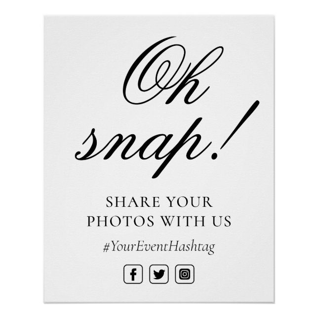 Oh Snap Social Media Chic Modern Wedding Event Poster (Front)