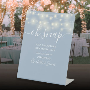 Oh Snap Wedding String Lights Dusty Blue Pedestal Sign
