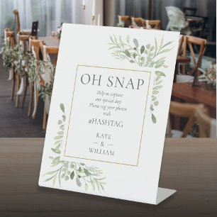 Oh Snap Wedding Watercolor Greenery Pedestal Sign