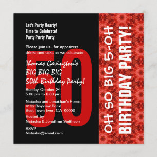 Oh So Big 50th Birthday Black and Red Pattern Invitation
