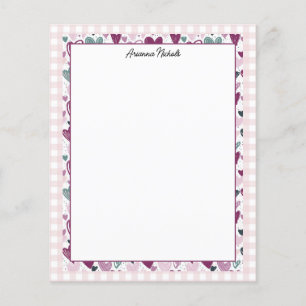 Oh So Cute Gingham and Hearts Stationery