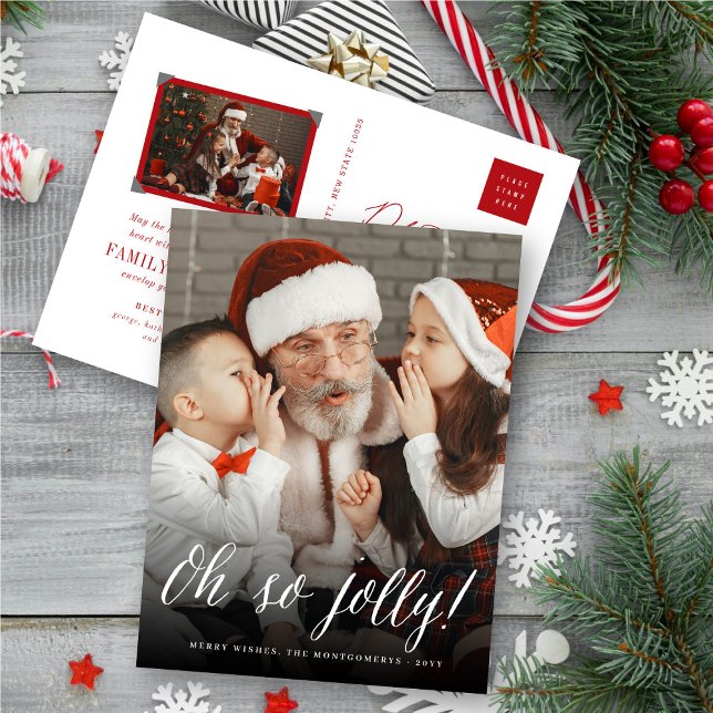 Oh So Jolly Simple Script Holiday Photo Postcard (Creator Uploaded)