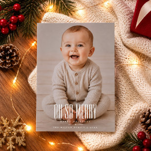 Oh So Merry Modern Baby Full Photo Christmas Holiday Card