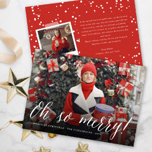 Oh So Merry White Script Modern Christmas Photo Holiday Card