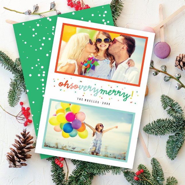 Oh So Very Merry Colourful Confetti 2 Photo Collag Holiday Card (Creator Uploaded)