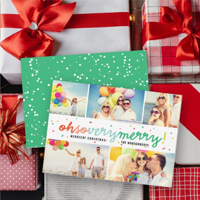Oh So Very Merry Colourful Confetti 5 Photo Collag Holiday Card (Creator Uploaded)