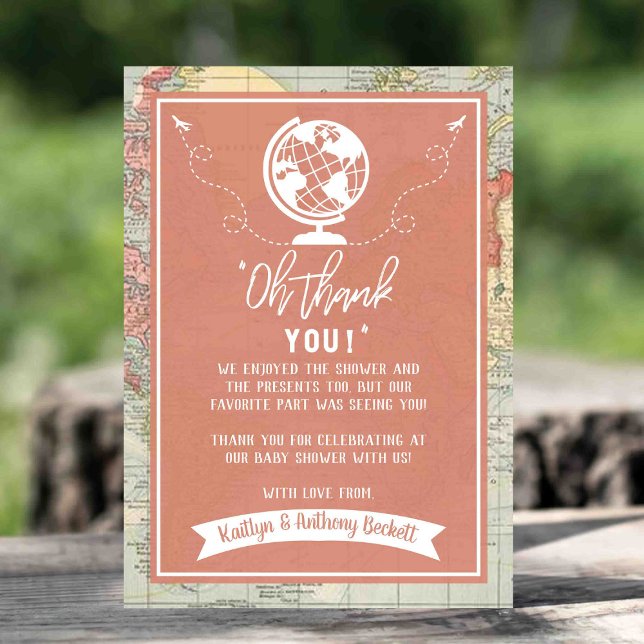 "Oh Thank You!" Adventure Travel Map Baby Shower Thank You Card (Creator Uploaded)