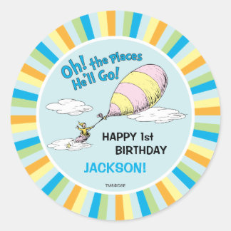 Oh, The Places He'll Go! - First Birthday Classic Round Sticker