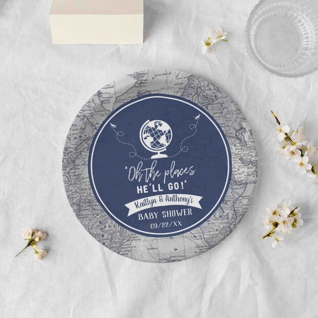 "Oh The Places He'll Go!" Travel Map Baby Shower Paper Plate (Creator Uploaded)