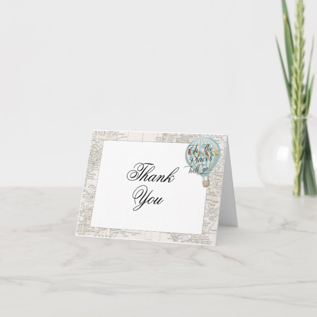 Oh the Places Hot Air Balloon Thank You Card (Front)