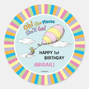 Oh! The Places She'll Go! - First Birthday Classic Round Sticker