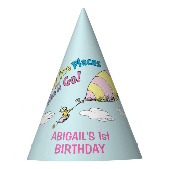 Oh, The Places She'll Go! - First Birthday Party Hat (Front)