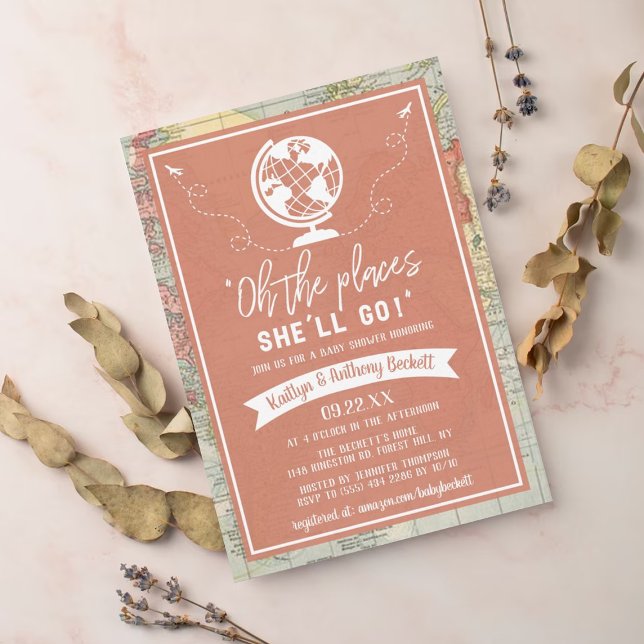 "Oh The Places She'll Go!" Travel Map Baby Shower Invitation (Creator Uploaded)