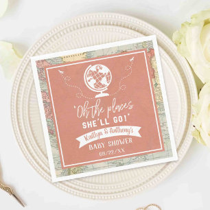 "Oh The Places She'll Go!" Travel Map Baby Shower Napkin
