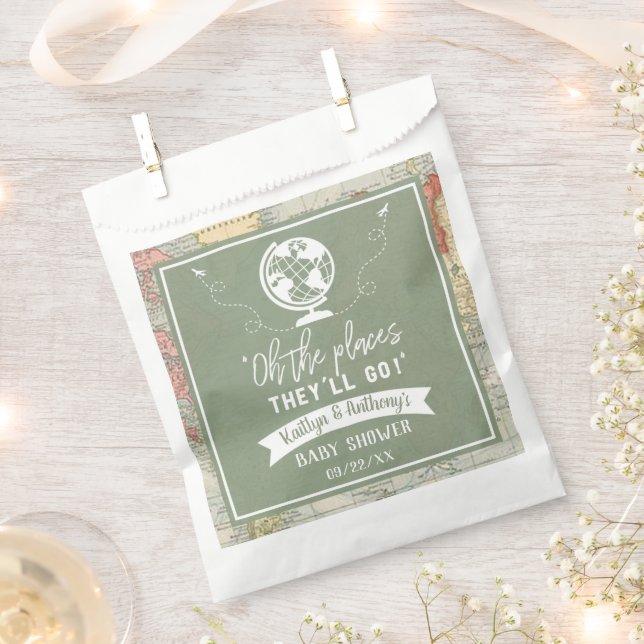 "Oh The Places They'll Go!" Travel Map Baby Shower Favour Bags (Clipped)