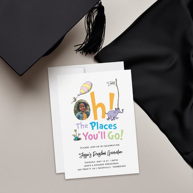Oh, The Places You'll Go! Graduation Announcement (Invite on table)