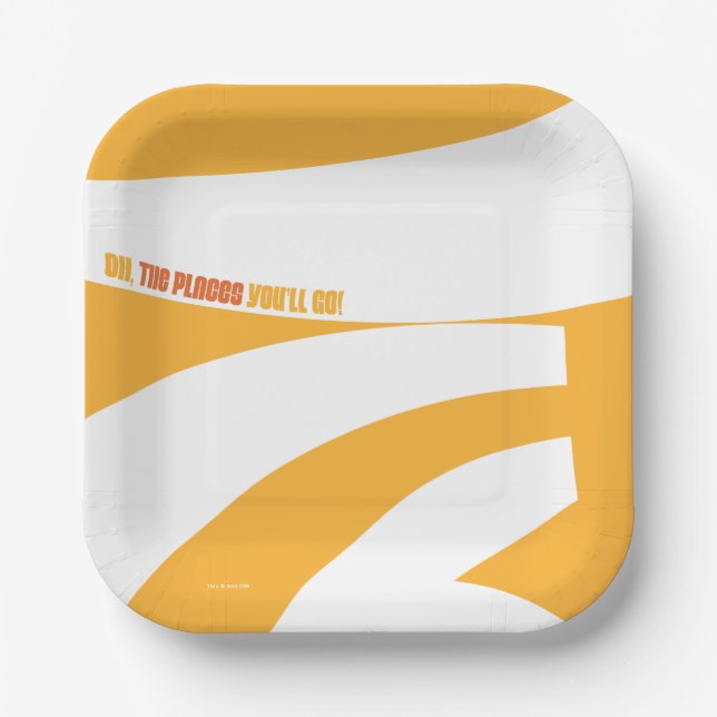Oh, The Places You'll Go! Orange Swirls Paper Plate (Front)