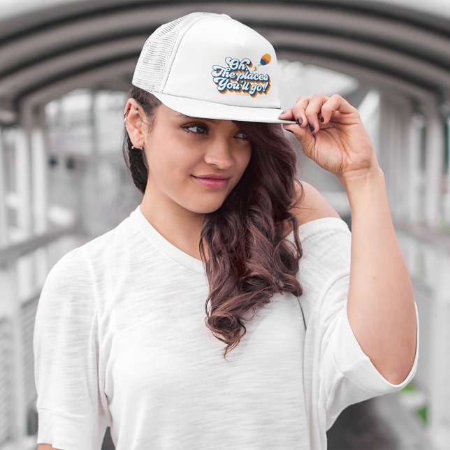 Oh, The Places You'll Go! Quote with Balloon Trucker Hat (Person wearing hat)