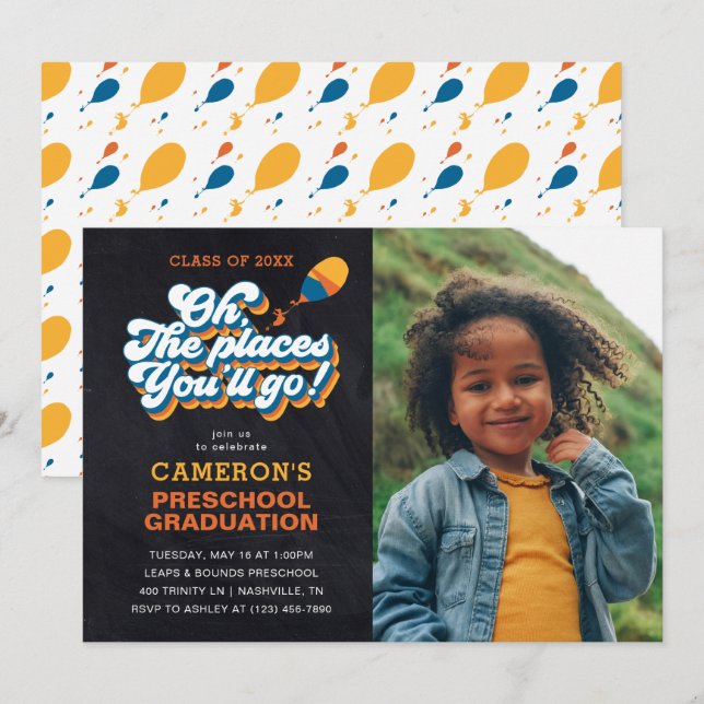 Oh, The Places You'll Go! Retro Graduation Photo Invitation (Front/Back)
