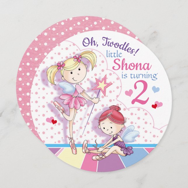 Oh, Twodles, Cute Ballet Girls, Age 2 Invitation (Front/Back)