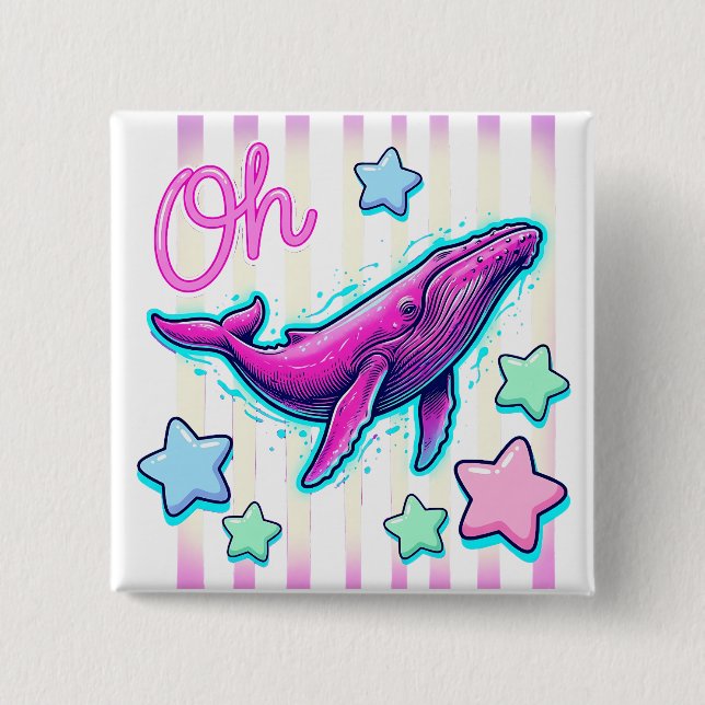 Oh Whale Coastal Pin Button Punny (Front)