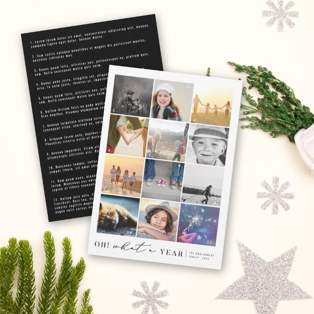 Oh! What A Year In Review Modern 12 Photo Collage Holiday Card (Creator Uploaded)