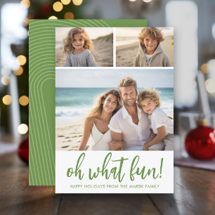 Oh What Fun - 3 Photo - Zen Arch Green White Holiday Card