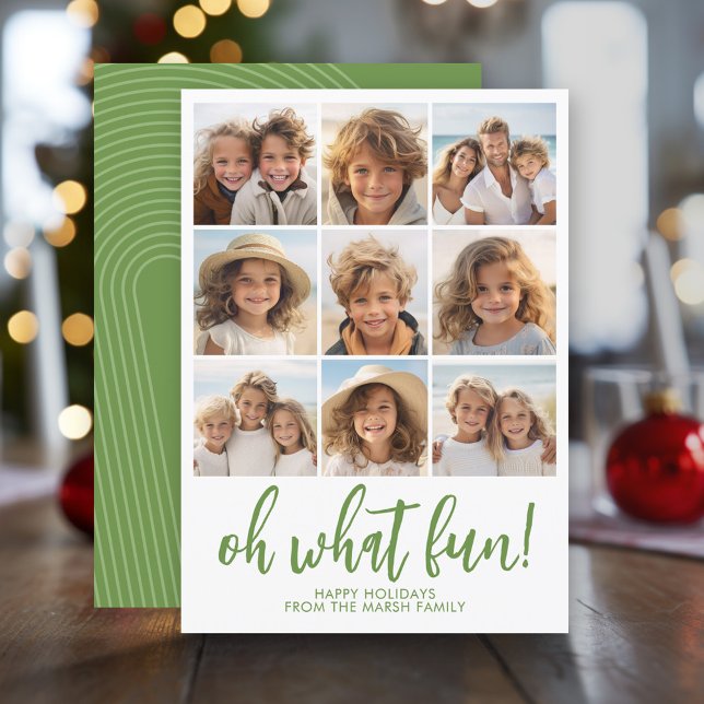 Oh What Fun - 9 Photo - Zen Arch Green White Holiday Card (Modern Christmas Photo Greeting Card)