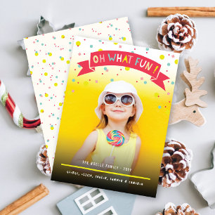Oh What Fun Banner Colourful Confetti Dots Photo Holiday Card