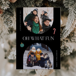 Oh What Fun Black Arch Frame 3 Photo Holiday Card