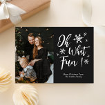 Oh What Fun Black Calligraphy Snowflakes Photo Holiday Card<br><div class="desc">Oh What Fun Black Calligraphy Snowflakes Photo Holiday Card. Send customisable and personalised holiday greetings to friends,  colleagues and family in simple,  chic,  elegant and modern photo design festive,  natural minimalist style cards! Below the calligraphy features your custom greeting message in modern typography.</div>