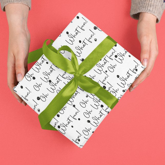 Oh What Fun Black Outline White Christmas Pattern Wrapping Paper (Creator Uploaded)