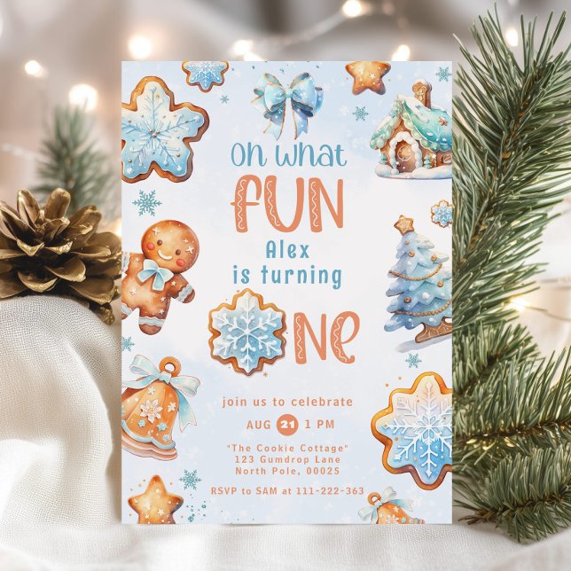 Oh what Fun Blue boy Christmas 1st birthday Invitation (Creator Uploaded)