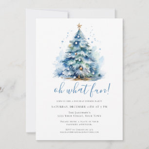Oh What Fun Blue Festive Holiday Dinner Party Invitation