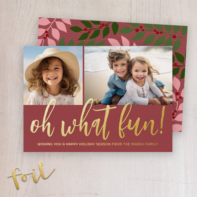 Oh What Fun - Boho Colours - Photo - Botanical (Oh What Fun! Boho botanical with big script greeting and 2 photos for this Holiday Greeting card.)