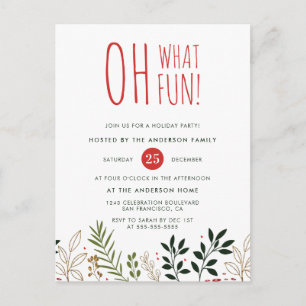 Oh What Fun! Botanical Holiday Party Invitation Postcard