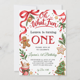 Oh What Fun Christmas 1st Birthday Invitation