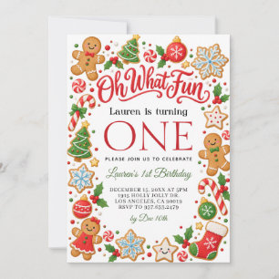 Oh What Fun Christmas 1st Birthday Invitation