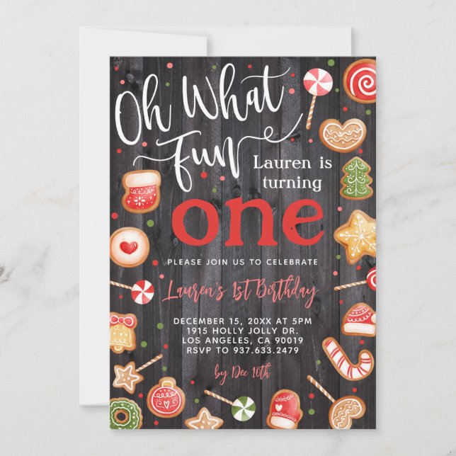 Oh What Fun Christmas 1st Birthday Invitation (Front)