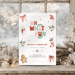 Oh What Fun Christmas 1st Birthday Invitation Girl