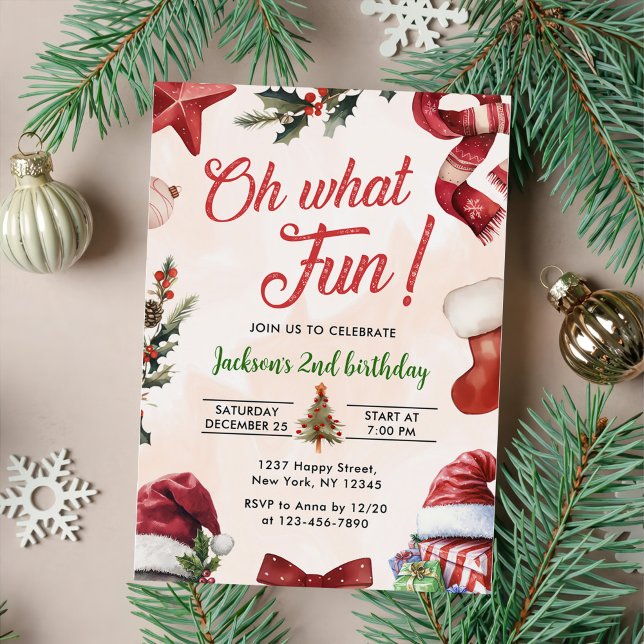 Oh What Fun Christmas 2nd Birthday Party Invitation (Creator Uploaded)