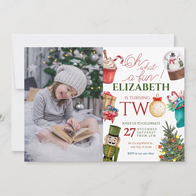 Oh What Fun Christmas 2nd Birthday Photo Invitation (Front)