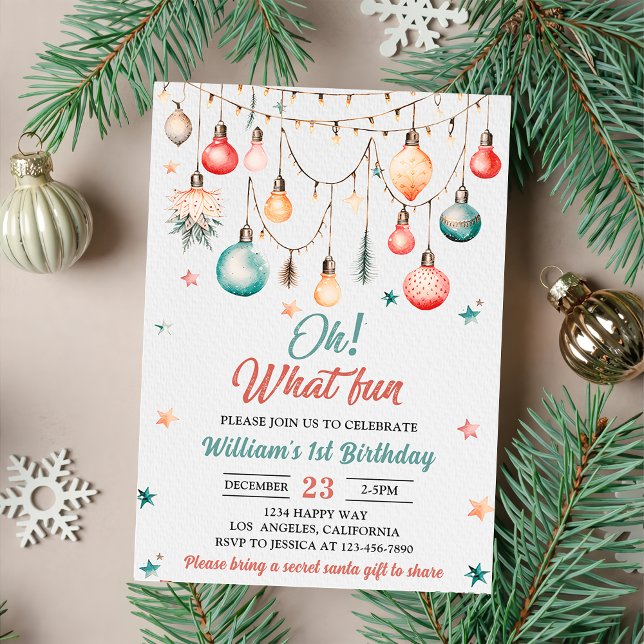 Oh What Fun! Christmas Balls Ornament Birthday  Invitation (Creator Uploaded)