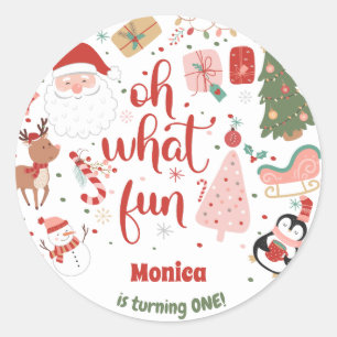 Oh what fun christmas birthday classic round sticker