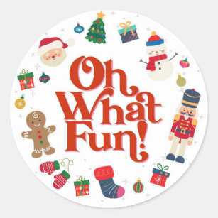 Oh What Fun Christmas Birthday Party Favour Sticke Classic Round Sticker