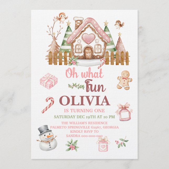 Oh What Fun Christmas Birthday Party Invitation (Front)